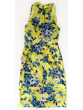 Evan Picone Floral Blue and Lime V-Neck Ruffle Halter Dress size 4